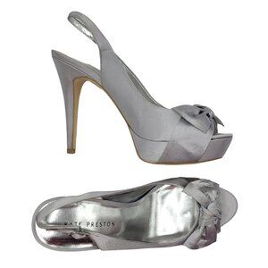 Kate Preston Evie Slingback Heel Silver Size 9M Satin Bow High Platform Open Toe